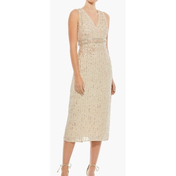 Mac Duggal Dresses & Skirts - MAC DUGGAL Women's Sequin Sheath Midi Dress Nude 12 New with Tags